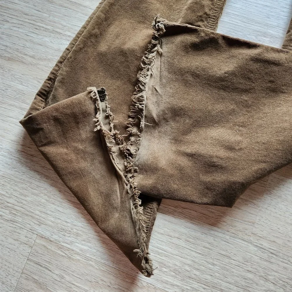 We The Free Corduroy Flare Pants Raw Hem 5-Pocket Stretch Zip Brown - Picture 7 of 10
